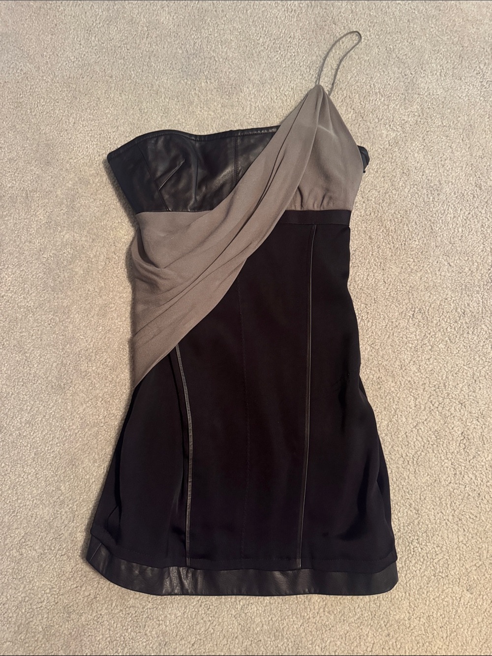 Alexander Wang Two-Tone One-Shoulder Leather and Silk Dress GORGEOUS